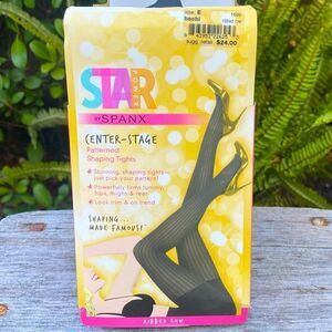 NWT Star Power by SPANX Shaping Tights Black Ribbed Row Pattern Size E